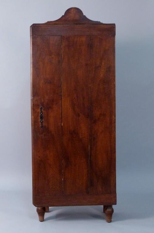 Rustic Style One Door Cabinet: Opening to 4 wood plank shelves, made of antique elements, with recent escutcheon, 24" W x 13 3/4" W x 63" H.