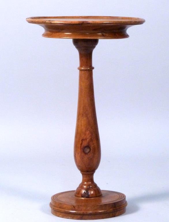Antique English Pedestal Side Table: With raised lip and baluster shaped pedestal,14 3/4" W x 24 1/2" H.