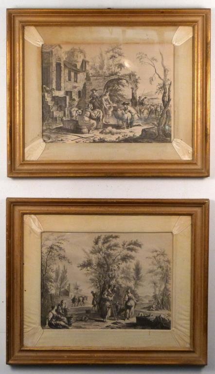 Pair Piranesi Style Italian Prints: Nicely framed and cloth matted, 14 1/2" T X 19 1/2" W (25" X 30")