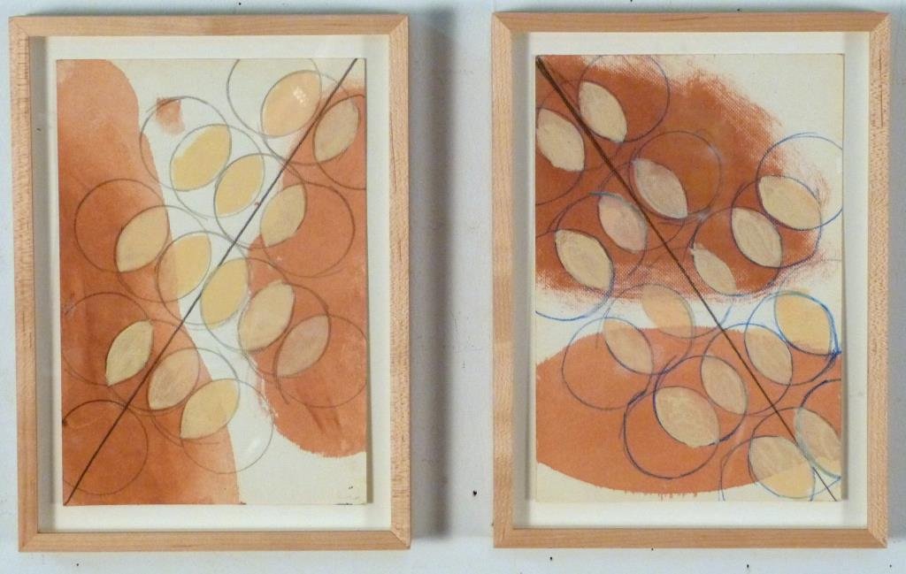 Roberto Juarez (American, b. 1952) - Mixed Media: Pair of studies on paper, Cowles Gallery label on backs, 8 3/4" H x 6" W (10 1/2" x7 3/4").