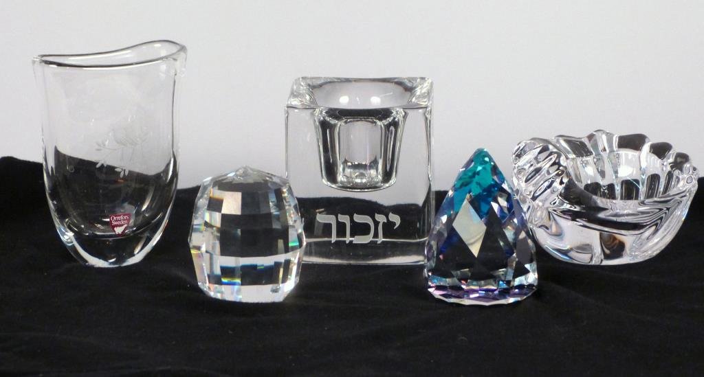 Five Art Glass Articles: Orrefors, Swarovski, etc.