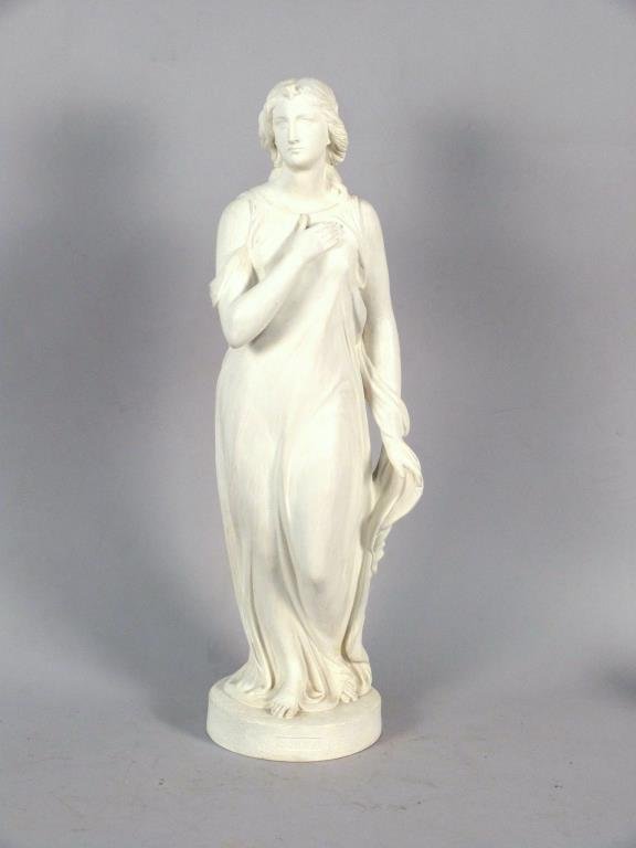 Copeland Parian Statue of Beatrice: Stamped at rear of base: Pub March 1 1860, Edward Papworth, figure has been been painted white, 21 3/4" H.