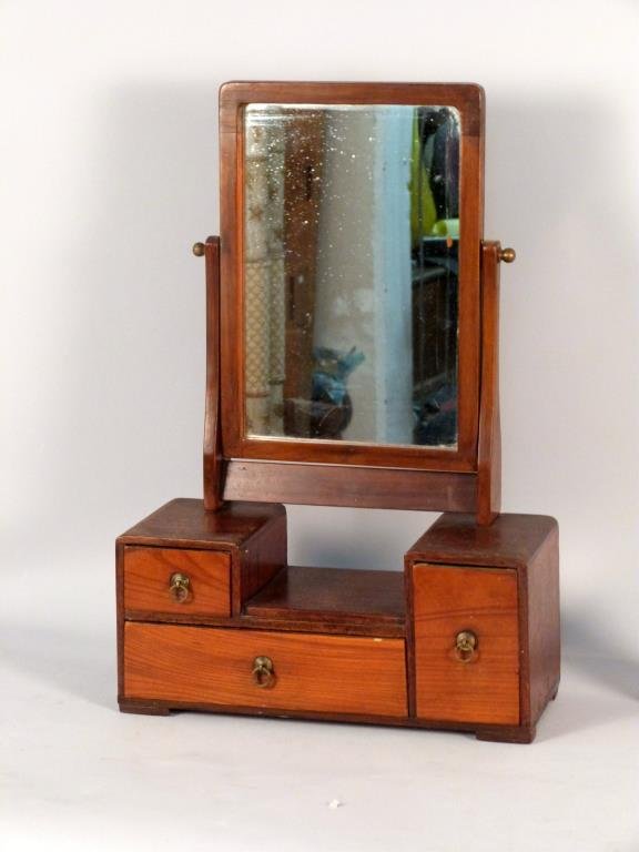 Turn-of-the-Century Shaving Mirror: Three drawers, swing mirror removable, 15"W X 6"D X 22"H.
