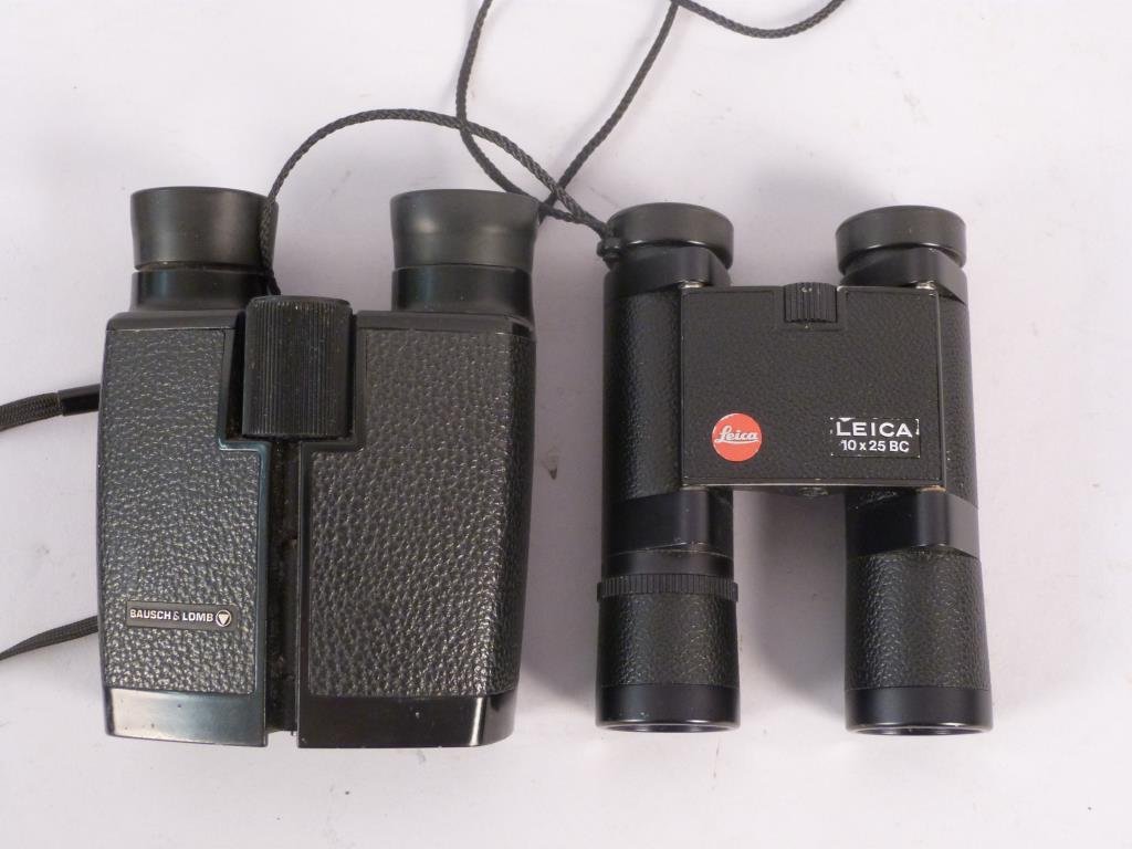 2 Pair of Binoculars: Leica 10 X 25 BC. + Bauch and Lomb 7 X 24 Discoverer