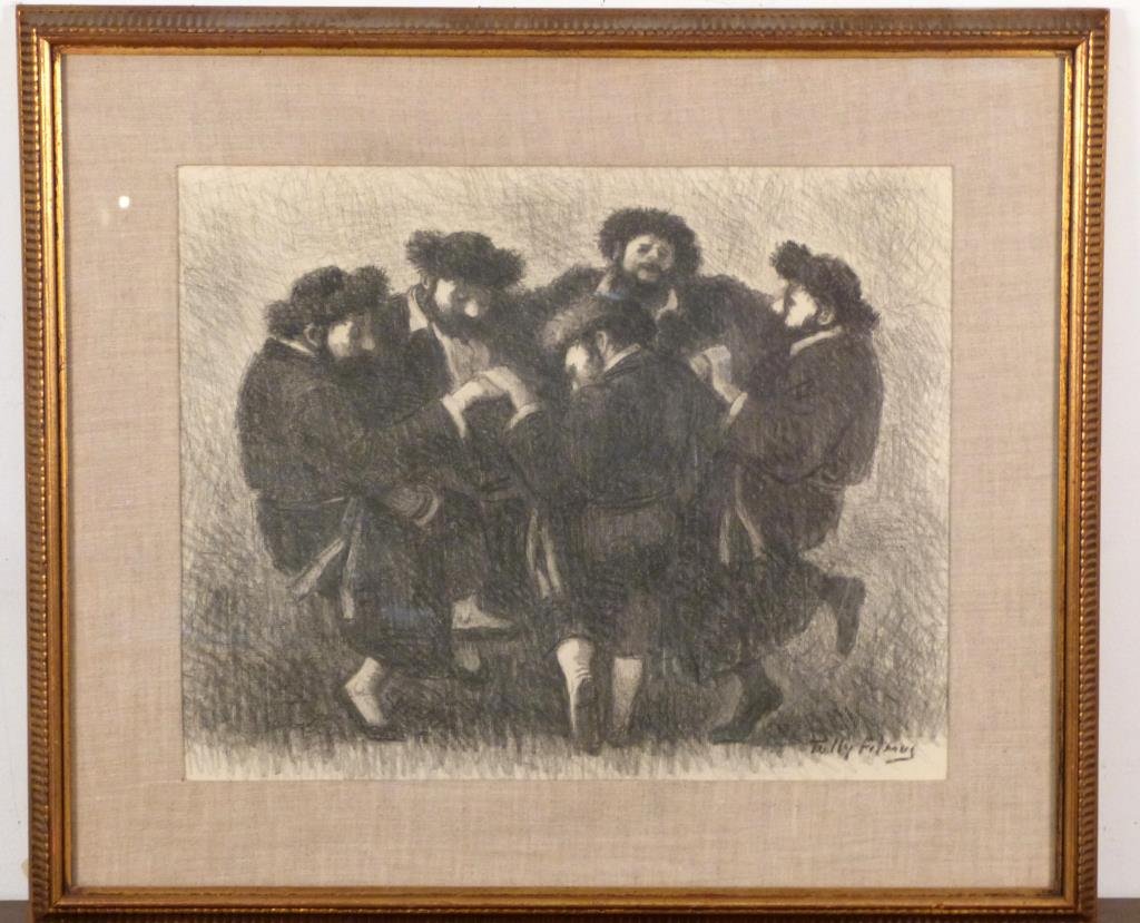 Tully Filmus (American/Russian, 1903-1998) -Pastel: Rabbis Dancing, pastel on paper, slr, dedicated and signed on verso. 16" H X 20" W (24" X 28").