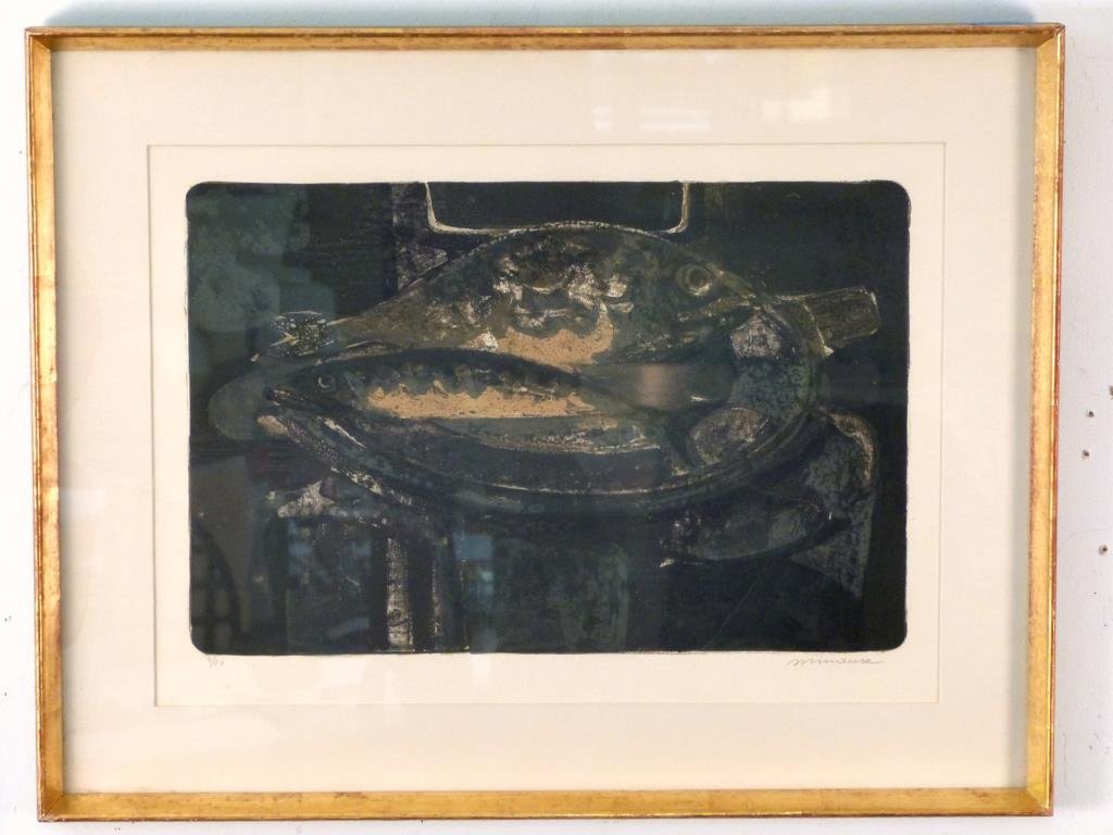 Andre Minaux (French 1923-1986) - Lithograph: Les Poissons, slr, numbered 4/20. 12 1/4" H X 18 1/2" W (20 3/4 X 26 1/2). Findlay Galleries label on verso.