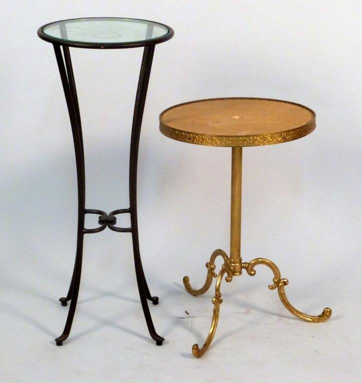 2 Stands: Both metal, 1 gilt. 12" D X 28"H, 12" D X 20 1/2" H.