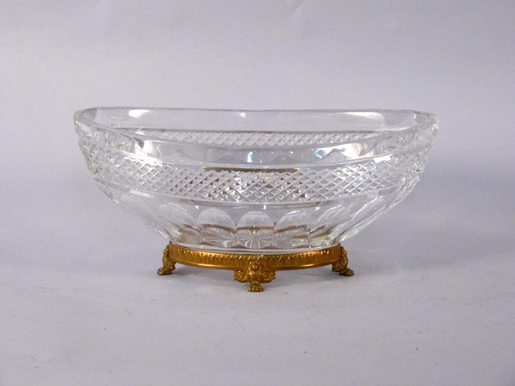 French Bronze Mounted Small Centerpiece: Oval with cut glass bowl in bornze base.