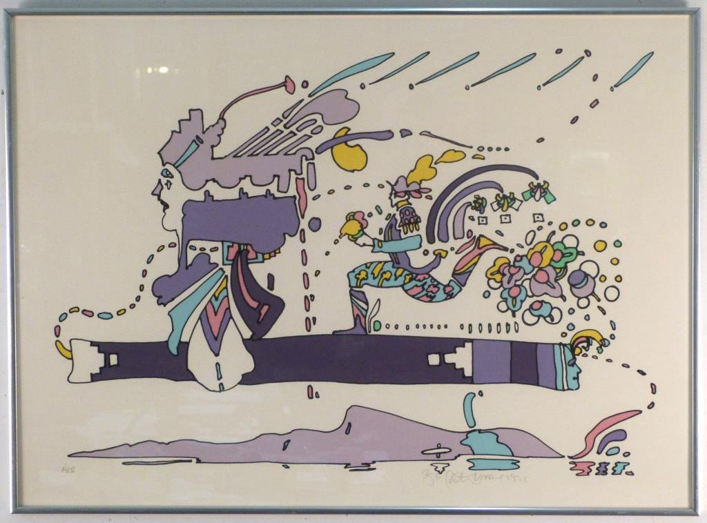 Peter Max (German/ American b. 1937) - Serigraph: Colorful Figure running, signed and dated lower right, '71, numbered: AP V. 21 1/2" H X 29" (22" X 30").