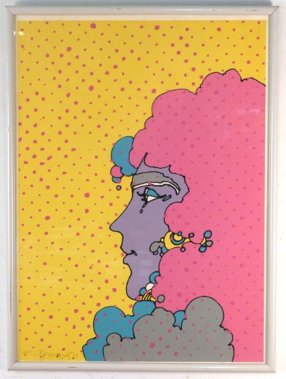 Peter Max (German/ American b. 1937) - Serigraph: Woman in profile, signed and dated '71, numbered: A/P I. Slight impression lower right "Peter Max" logo. 29 1/2" H X 21 1/2 W (31" X 23")