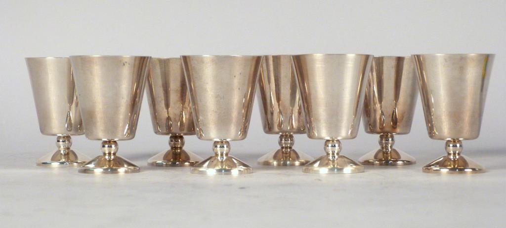 Georg Jensen Sterling Silver Stemmed Shot Glasses: With ball stem, 12.5 troy oz.