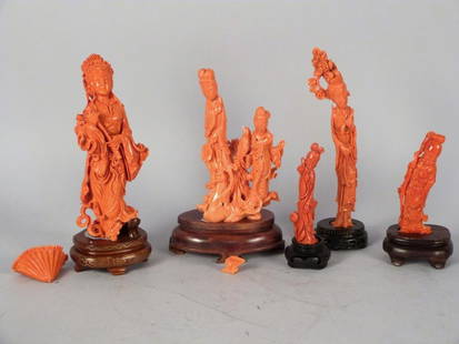 Assorted Chinese Faux Coral Figures ******: As is. Tallest: 8 1/2". - ****** Likely these items (except the smallest Sage) are real coral. They are just recent/new. There are quite a few losses and repairs. 957 grams including Sage, but not inc