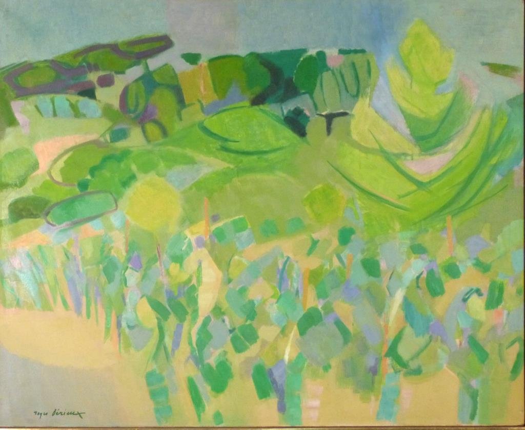 Roger Derieux (French, b. 1922) - Oil on Canvas: "Paysage a la vigne," sll. 32" H X 39 1/4" W. David B. Findlay label on verso.