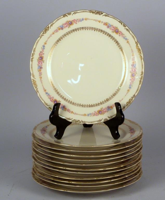Modern KPM Set of 12 Dinner Plates: Royal Ivory, The Festival pattern. 10 1/4" dia.