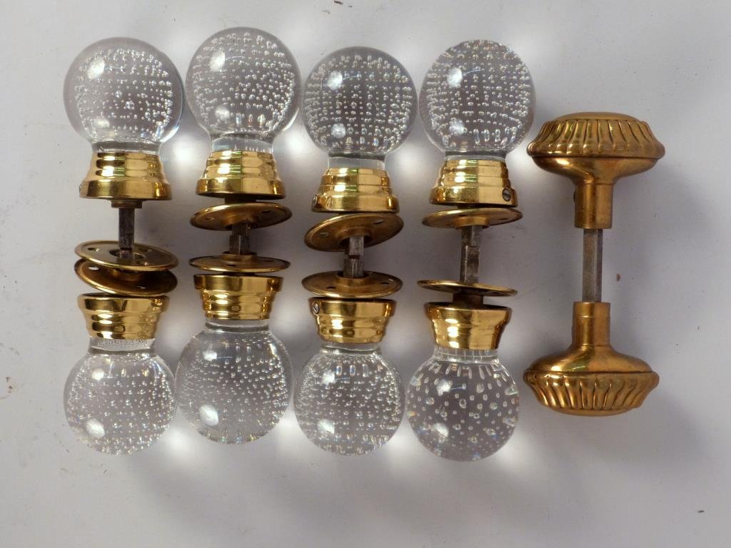 5 Art Deco Door Knobs Including Pairpoint Glass