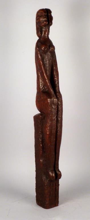 Style of Chaim Gross - Tall Stick Seated Woman: Stick figure style composition sculpture of a seated nude woman. 34"H.