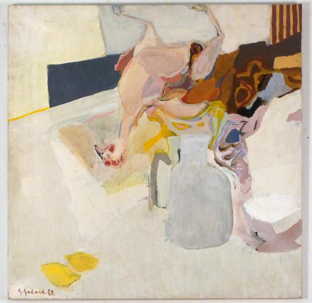 Gabriel Godard (French-American, b.1933) -painting: Poulet, 1969, sll, 31 1/2" H X 31 1/2" W. David B. Findlay Galleries label on verso.