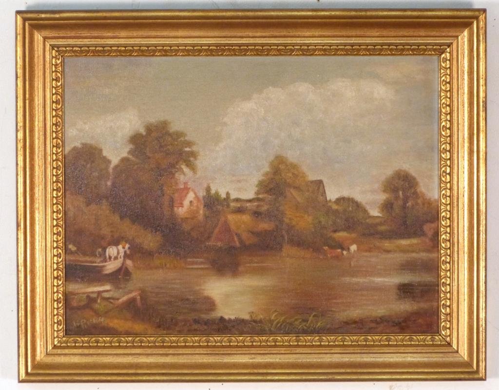 Hanson Duvall Puthuff, (American, 1875-1972) - oil: Landscape with farm animals, signed and dated 1951 lower left, 11 1/2" H X 15 1/2" W (15 1/2" X 19 1/2")