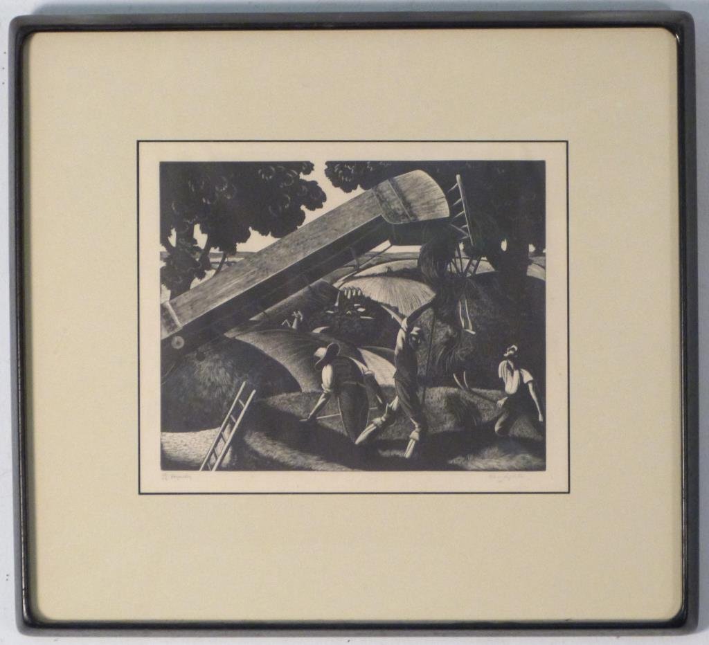 Clare Leighton (American, 1899-1988) - Woodblock: Haymaking, slr, numbered 4/20. Summa Gallery label on verso. 8" H X 10" W (17" X 18").