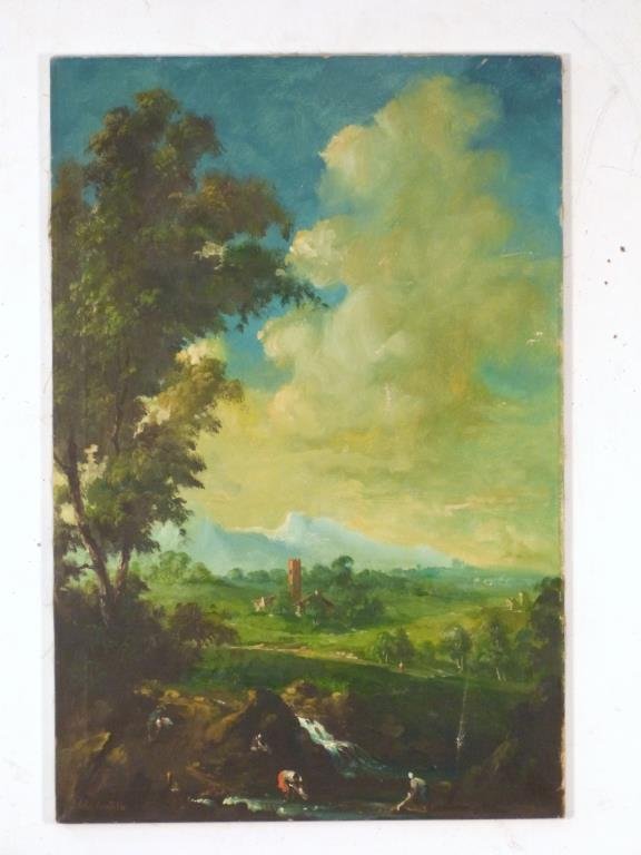 Signed John Constable - Oil on Canvas: Landscape, sll, 36 1/4" H X 24" W. Some loss to paint.