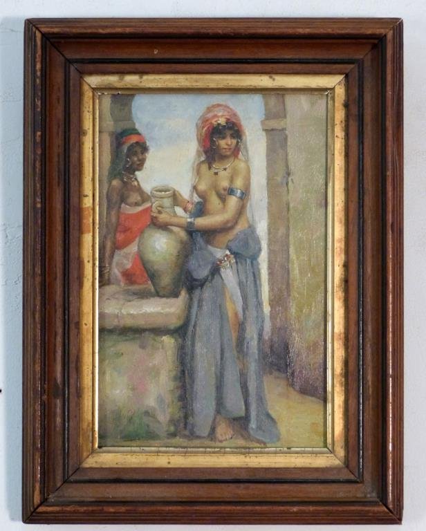 Unsigned - Oil on Board: Study of 2 middle eastern women. 10" H X 6" W (14" X 10 1/2").