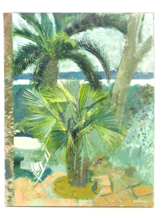 Guy Bardone (French, b. 1927) - Oil on Canvas: Le Palmitos, signed lower right. 25 1/2" H X 20" W. Label on verso.