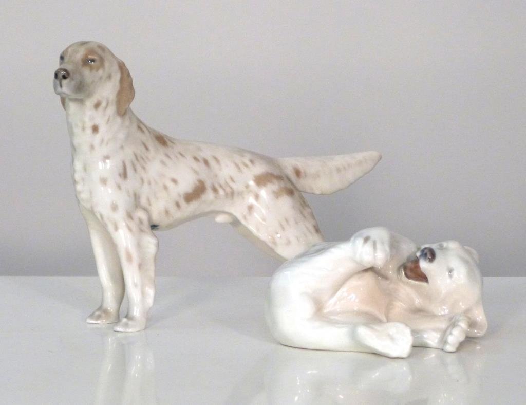 2 Royal Copenhagen Figures of Animals: Dog (7 1/2" L X 5 1/2" H) and polar bear. (799 Park Avenue Property)