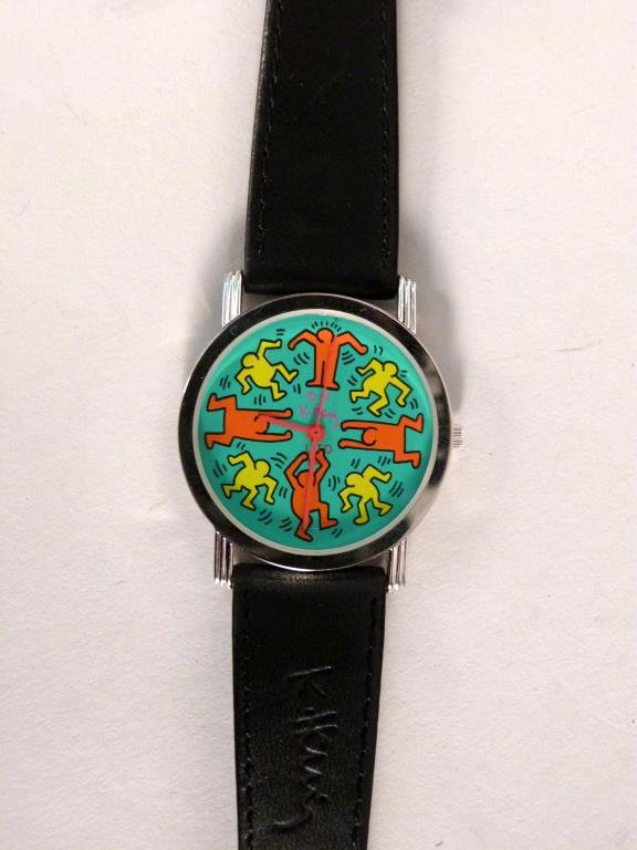 Keith Haring Lito of Paris Wrist Watch: Limited edition, numbered 500/999. Leather band with impressed signature. Face: 1 1/4" D.