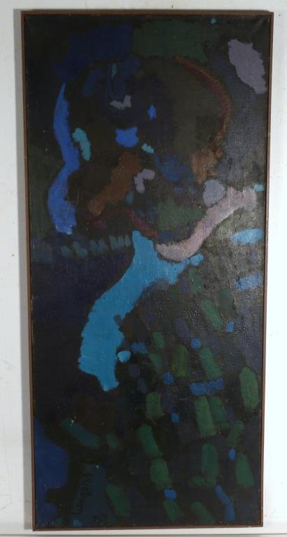 Robert Weigand (American 1934-1993) - Oil: "Night Flower", oil on canvas, signed and dated '57 lower left, 48" H X 22" W. Some loss to paint.