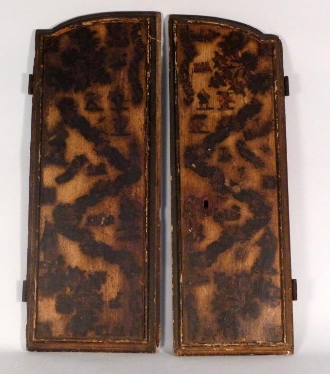 18th C. Italian Lacca Povera Doors: Decorated with figures and foliage. 39" H X 13 1/3" W. Ex Marjorie Lawrence Estate, Tepper Galleries 2007.