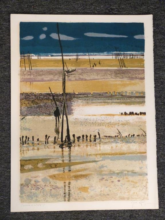 Rene Genis (French, 1922 - 2004) - Lithograph: March scene, signed lower right. 29 /2" H X 22" W.