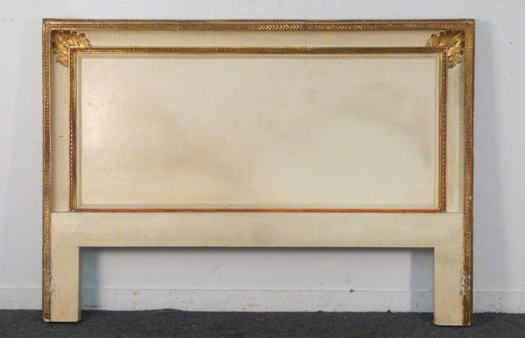 French Style Painted & Gilt Headboard: With gold painted molding. 74 1/2" W X 52 1/2" H.