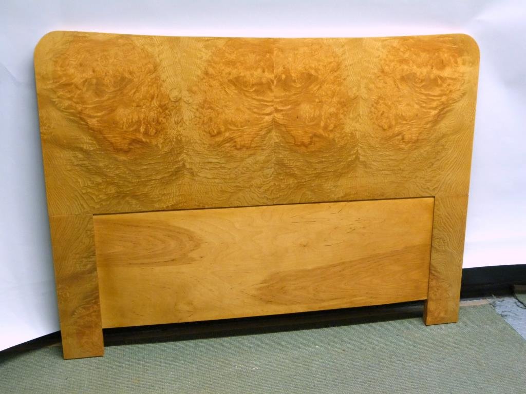 Mid-Century Style Figured Wood Headboard: Blonde, with slope top. 65" W X 48" H.