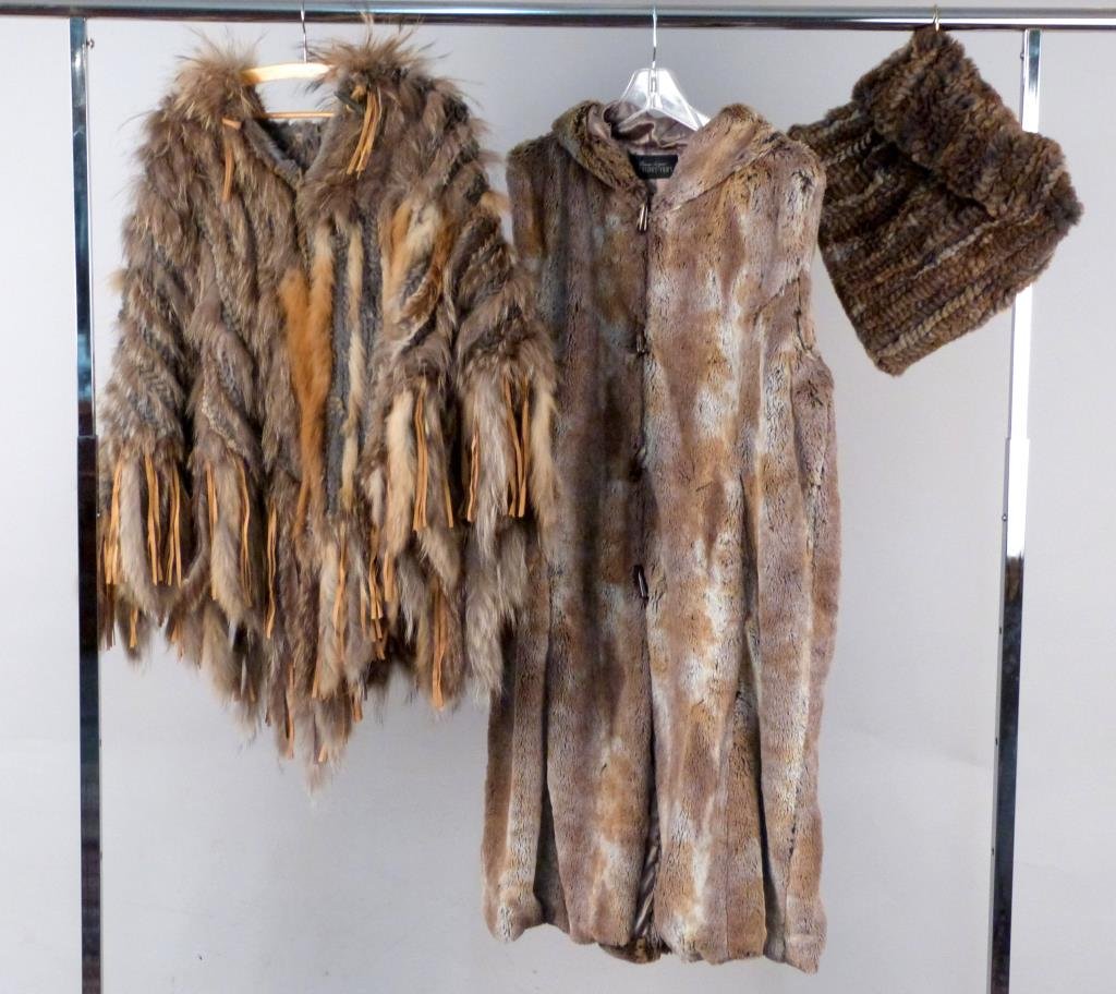 Assorted Furs: Ethnic style poncho, Donna Salyer's long vest, and neck warmer.