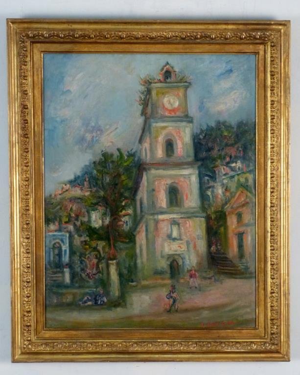 Jacques Zucker (Polish/American, 1900 - 1981) Oil: On canvas. Street scene with figures, signed lower right. 22 1/2" H X 17 1/2" W (28 1/2" X 23"). Together with a monograph on the artist.