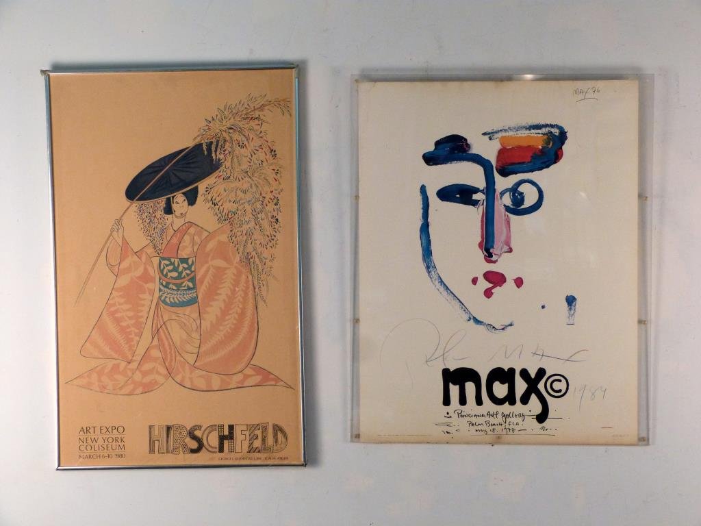 2 Fine Art Posters: Hirschfeld (35" H X 22" W) and Peter Max.