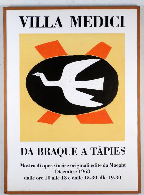 Georges Braque Poster: Villa Medici da Braque a Teipies, Maeght Editeur Arte Paris, 1968, lithograph on paper. 39" H X 28" W (40" X 29 1/2"). Minor abrasion lower left. (Upstate NY Collection)