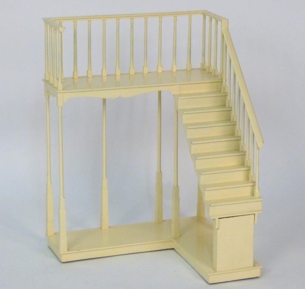 Painted Carved Staircase Model: Straight stairs with balcony, painted. 22" W X 19" D X 30" H. (Prospect Park Brooklyn Property). Purchased at Tepper Galleries.