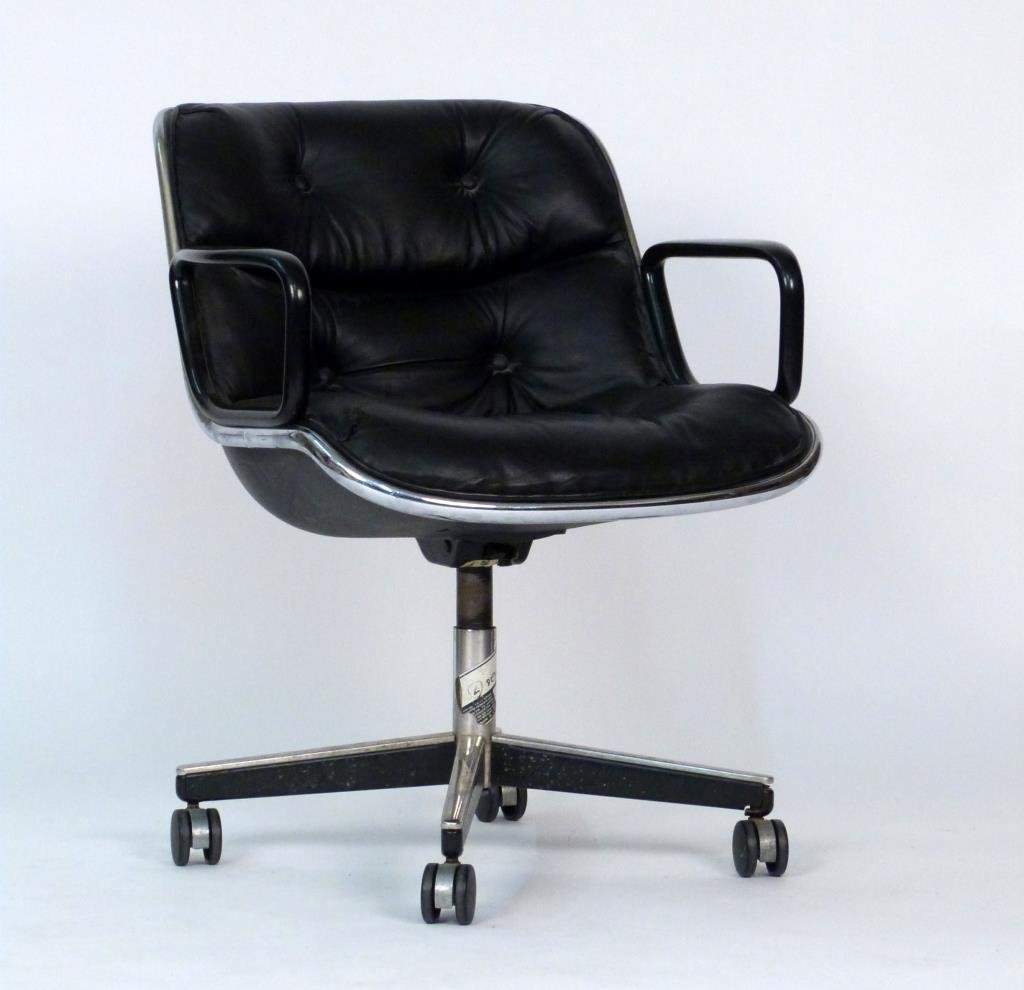 Charles Pollock for Knoll Task Chair: Fiberglass shell with chrome trim, 4 star base, swivel and tilt. 24" W X 28" D X 32 1/2" H. Some wear to fiberglass. (Prospect Park Brooklyn Property)