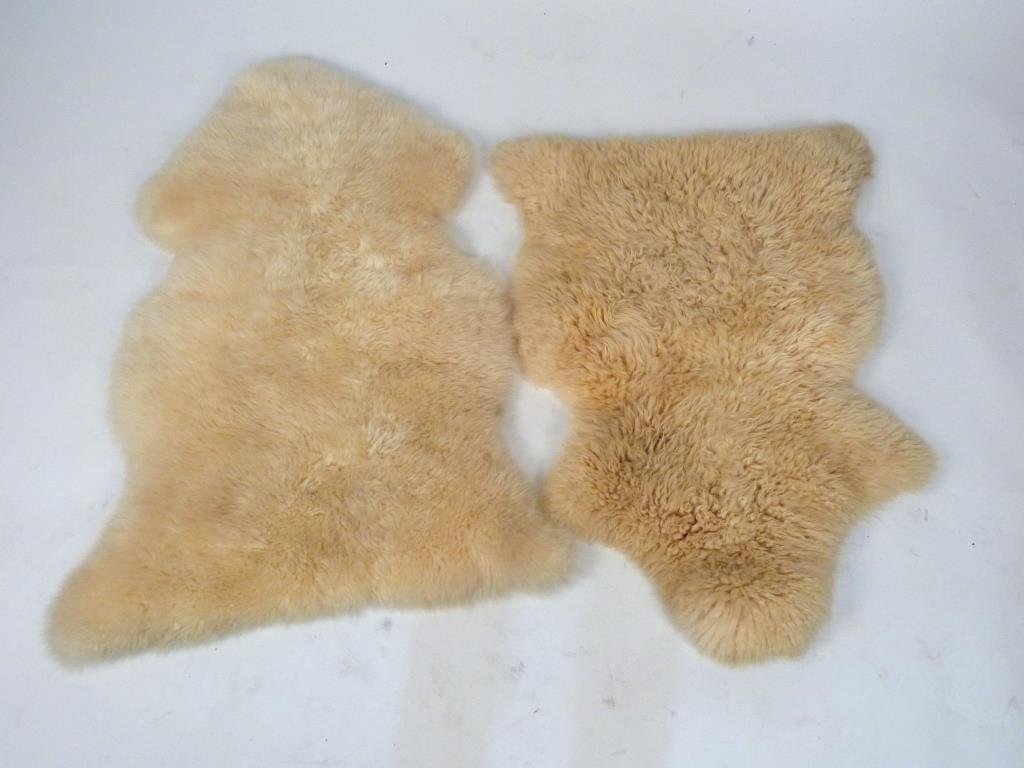 2 Lambskin Throws: Homestyle and Ikea. Larger: 32" X 44". Ikea throw worn. (Prospect Park Brooklyn Property)