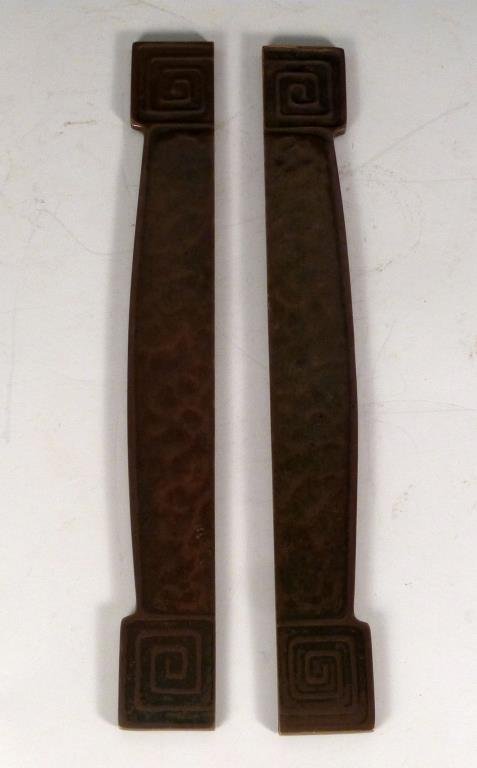 Set of Tiffany Studios New York Desk Blotters: Bronze, with Greek key ends. Pattern 1110. 19" L. (Originally from an East Side Townhouse)