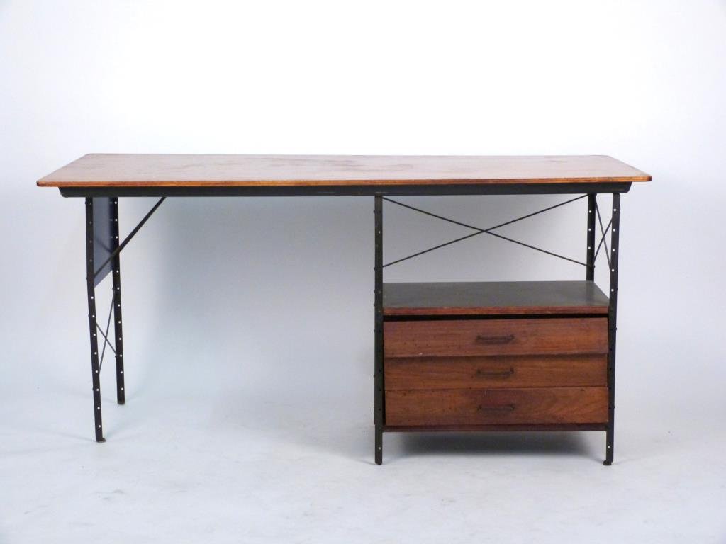 Charles & Ray Eames for Herman Miller "ESU" Desk: Maple top and drawers with steel frame. 60" W X 28" D X 29" H. * As is.