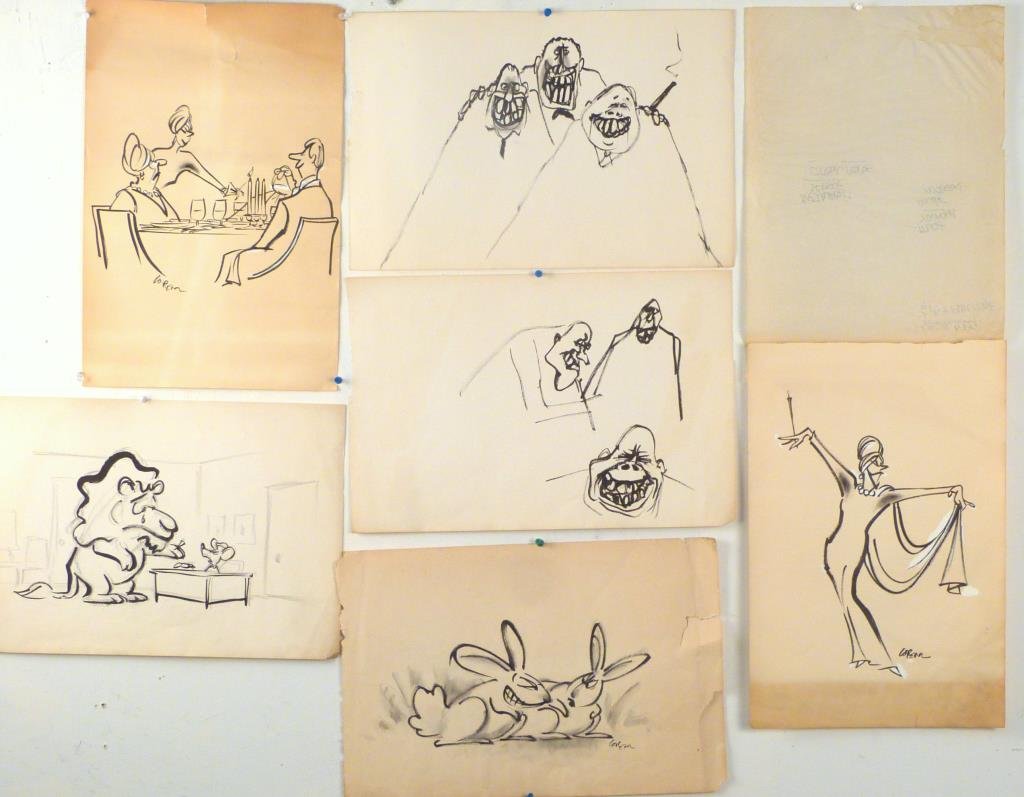 6 New Yorker Magazine Style Cartoons: 3 signed Loren, 1 marked Humor Magazine. Each: 12" X 18". As is. (Brooklyn Heights Estate)