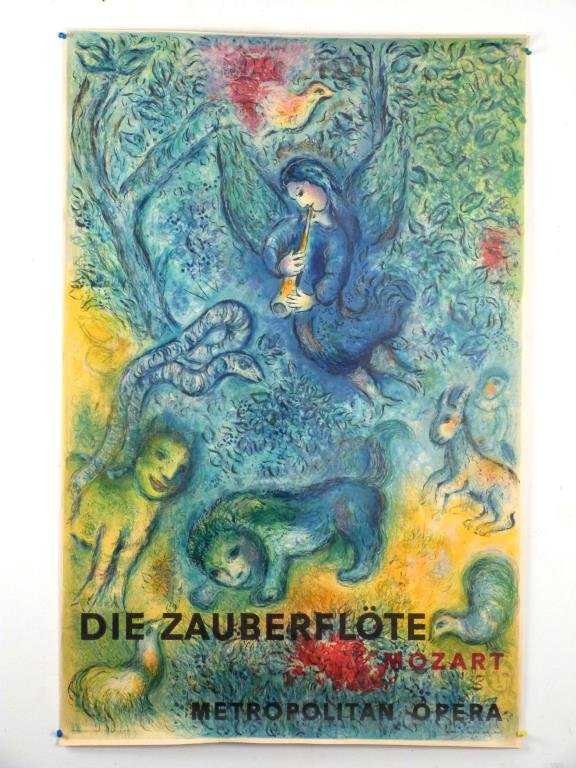 Marc Chagall (French, 1887-1985) - Litho Poster: Die Zauberflote, Mozart / Metropolitan Oprea. (The Magic Flute). Lower left D'Apres Marc Chagall - Ch. Sorlier Grav / lower right marked Printed in France_ © Mourlot. 39 1/2" H X 25 1/2" W. (Brooklyn
