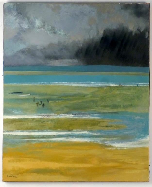 Guy Bardone (French, b. 1927) - Oil on Canvas: L'orage Bassin d'Arcachon, signed lower left. 28 3/4" H X 23 3/4" W. David Findlay label on verso.