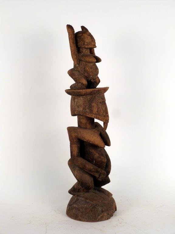 Ethnic Carved Wood Double Figure: Totem manner of Two women. 27" H.