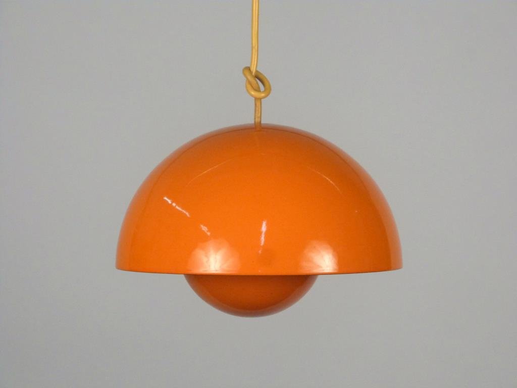 Verner Panton Flower Pot Pendant Fixture: Orange enamel. 8" W.