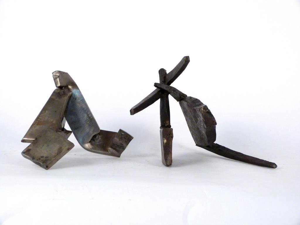 2 Modernist Steel Sculptures - 1 Signed: Abstract, 1 stamped RH '82. Larger: 10" H. (150 East 69 Street Estate). One by John Crawford, 1985.
