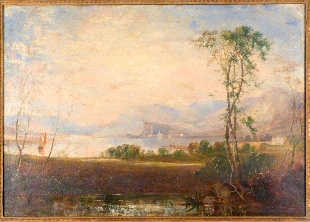 After John Constable - Oil on Canvas: Windermere Lake (Cumbria, UK), unsigned. 23 1/2" H X 32 1/2" W (30" X 40"). Relined, craquelure. Purportedly Ex collection of William H. Fuller (1898); John J. Emery; Cincinnati Museum, sold at unknow