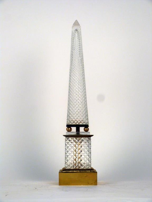 French Brass & Pressed Glass Obelisk: In 2 sections. 20 1/2" H. (401 East 65 Street Estate).